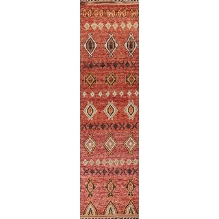 Geometric Moroccan Tribal Runner Rug Hand-knotted Oriental Wool Carpet - 3'0" x 12'9"