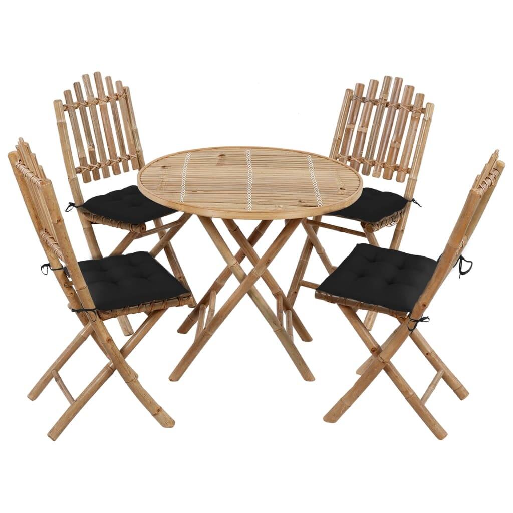 vidaXL Patio Dining Set Set of 4 Natural Bamboo Bamboo, Polyester - 12.6 x 12.6 x 10.9