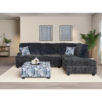 Roundhill Nexus 2-PC Living Room Set, L-shape Sectional and Accent Ottoman