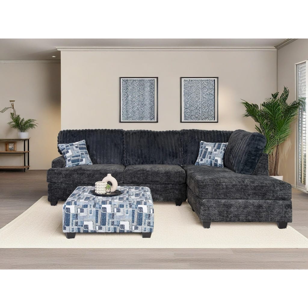 Roundhill Nexus 2-PC Living Room Set, L-shape Sectional and Accent Ottoman