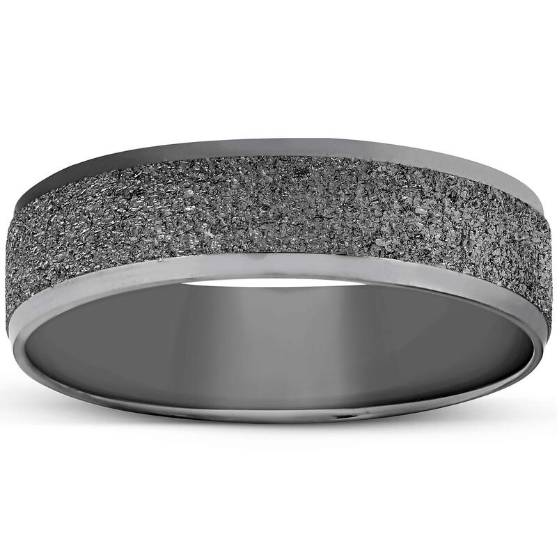 Mens Black Gold Textured Wedding Band