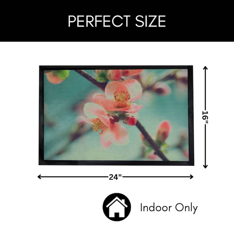 Indoor Printed Door Mat Flower PVC Polyester Rug 24x16 Pink