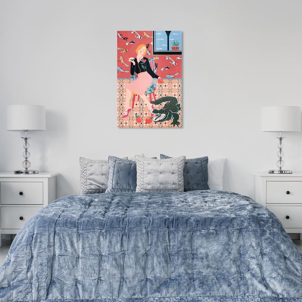 Wynwood Studio Canvas Animals Gators in Tranquility Pink and Dark Green Modern & Contemporary Wall Art Canvas Print