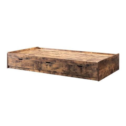Wooden Frame 3 Drawers Twin Size Chest Bed Base, Distressed Brown