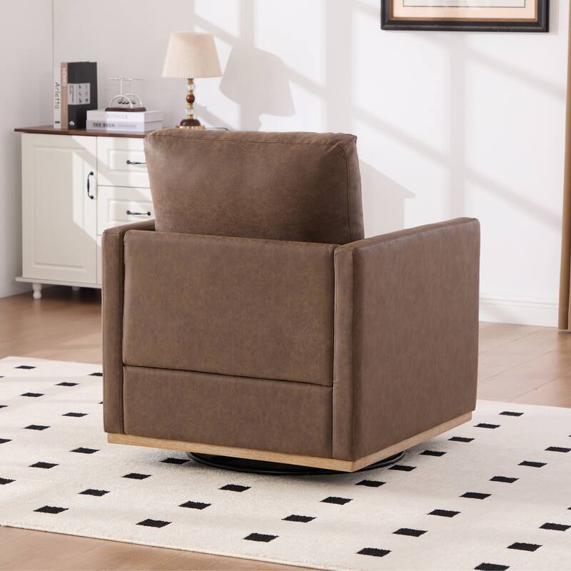 Modern PU Swivel Accent Chair with Armrest and Metal Base