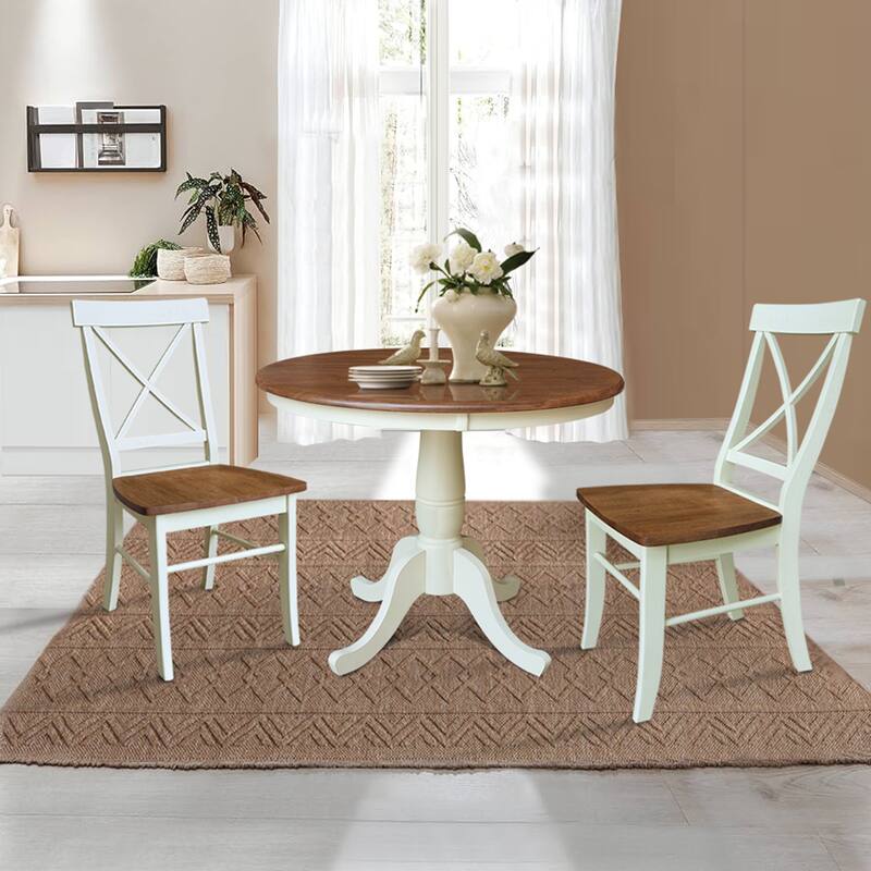 36" Solid Wood Round Top Pedestal Dining Table with X-back Dining Chairs