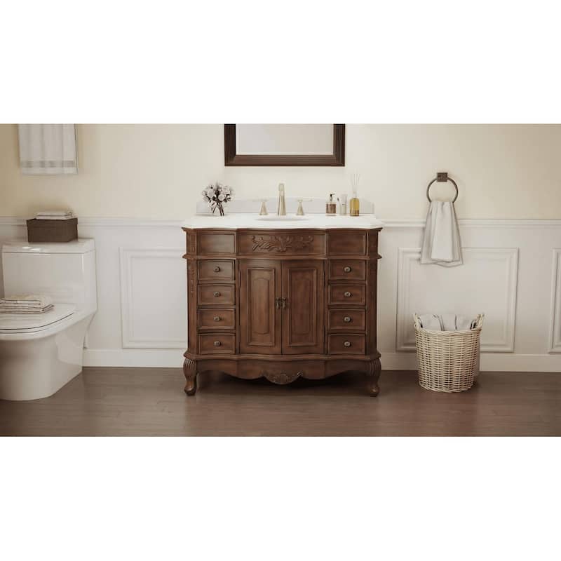 Morton 42 Inch Antique Style Light Brown Single Sink Bathroom Vanity