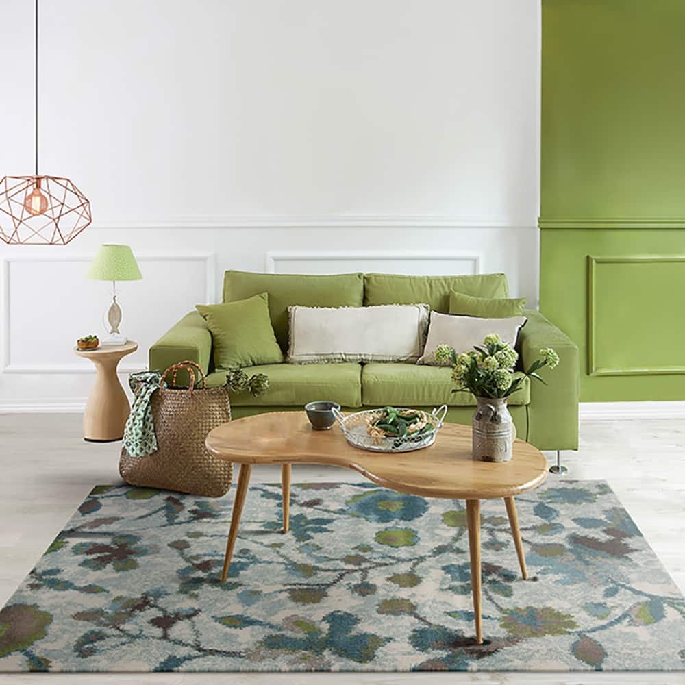 Domani Kai Teal Botanical Watercolors Area Rug