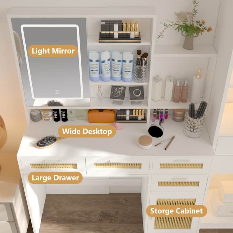 Makeup Vanity with Lights in 3 Colors & Openable Mirror,