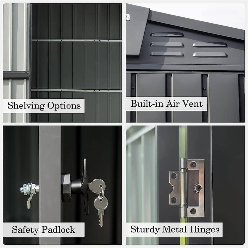 Outdoor Storage Shed 10'x 8',Metal Garden Shed for Bike,Trash Can,Tools,Galvanized Steel Outdoor Cabinet,Lockable Door(10x8ft)
