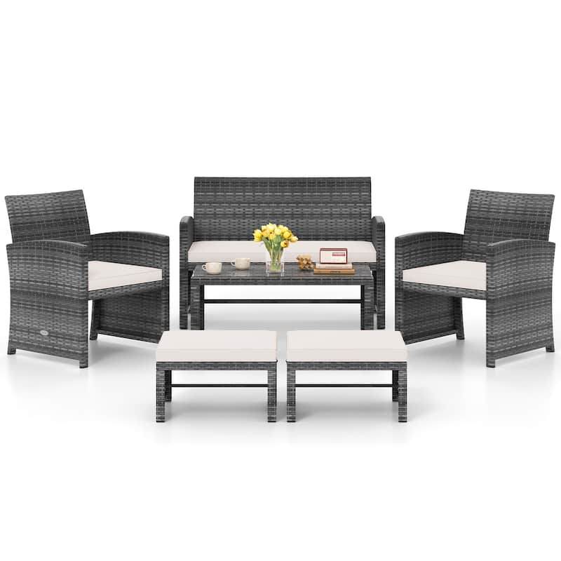 Costway 6PCS Patio Furniture Set Outdoor Sectional Conversation PE - See Details