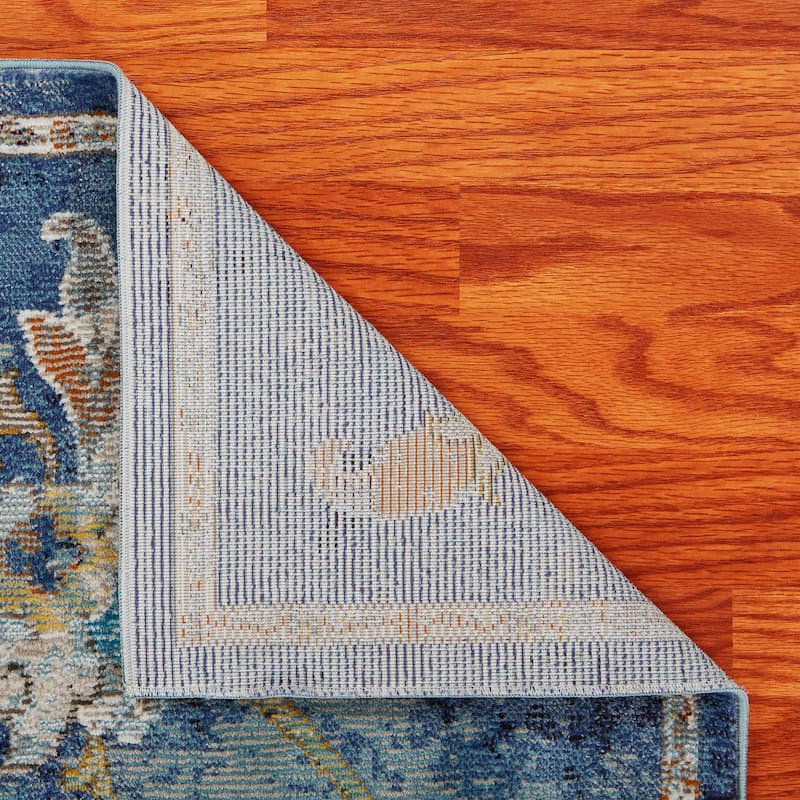 Sevita Lotus Floral Navy Multicolor Traditional Rug
