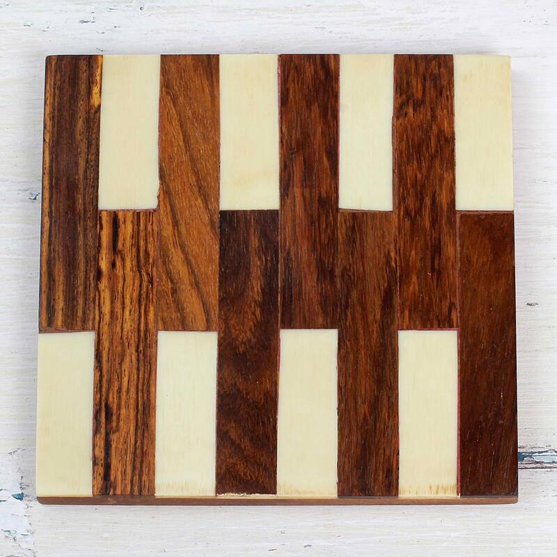 Novica Handmade Lattice Elegance Wood And Bone Coasters (Set Of 6)