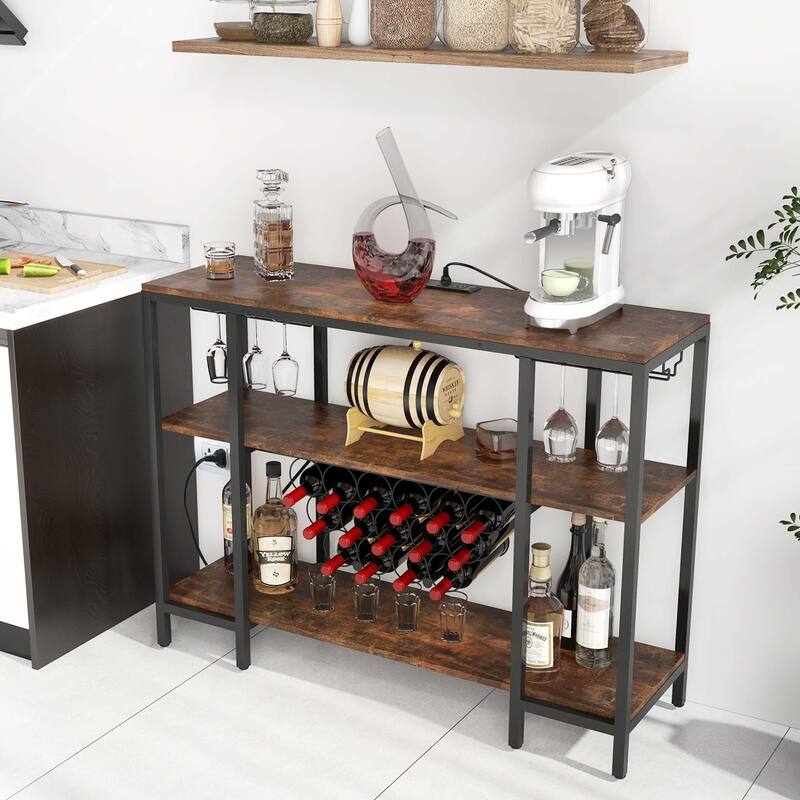 Costway Wine Cabinet Bar Table Rack Table for Drinks Glasses with - See Details