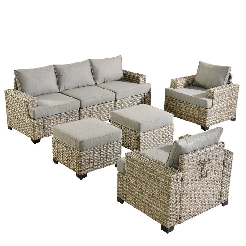XIZZI 7 Pieces Patio Furniture Wide Armrest Conversation Sofa Set with Ottomans