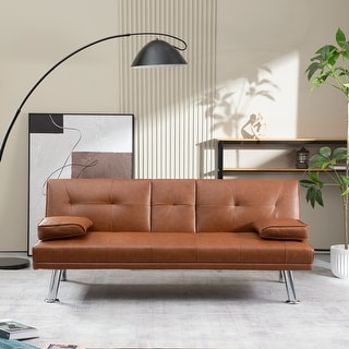 Convertible Folding Futon Sofa Bed PU Leather Upholstered Couch Bed ...