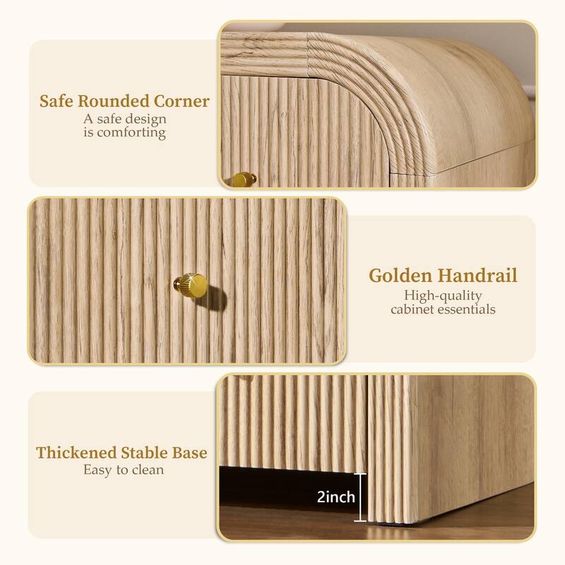 Modern Fluted 3 Drawers Dresser, Rounded Corner Chest of Drawers