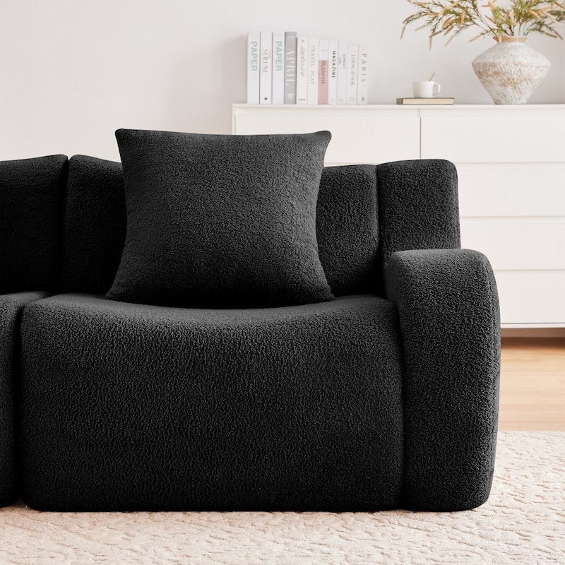 115.3" U-shaped Soft Teddy Fabric Boneless Sectional Sofa for Relaxed