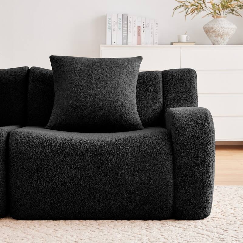 148" Premium Teddy Fabric U-shaped Modular Curved Armrests Boneless Sofa Set