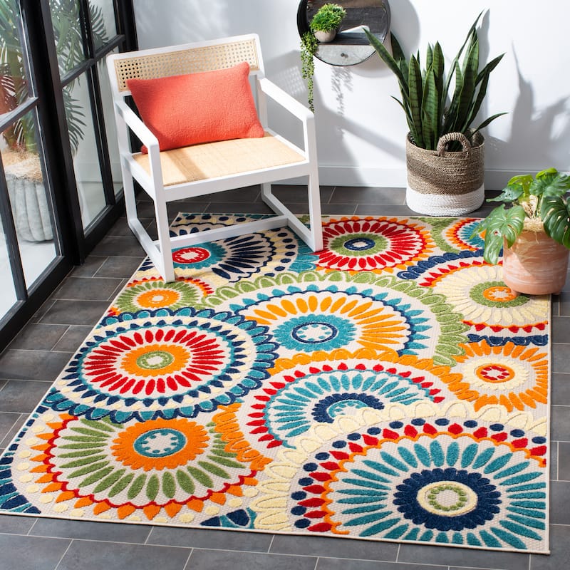 SAFAVIEH Cabana Mrinal Indoor/ Outdoor Waterproof Patio Floral Rug - 4'5" x 6'5" - Blue/Ivory