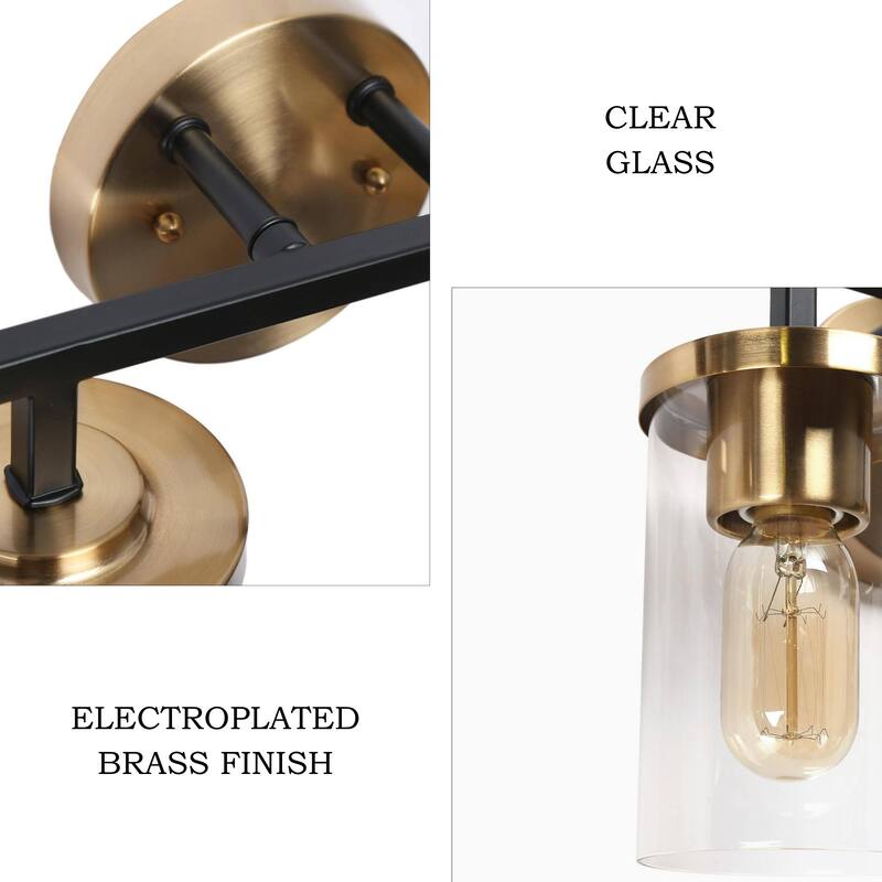 Modern Mid-Century 4-Light Black Gold Bathroom Vanity Light with Cylinder Glass - 28"L x 5.5"Wx 9.5"H