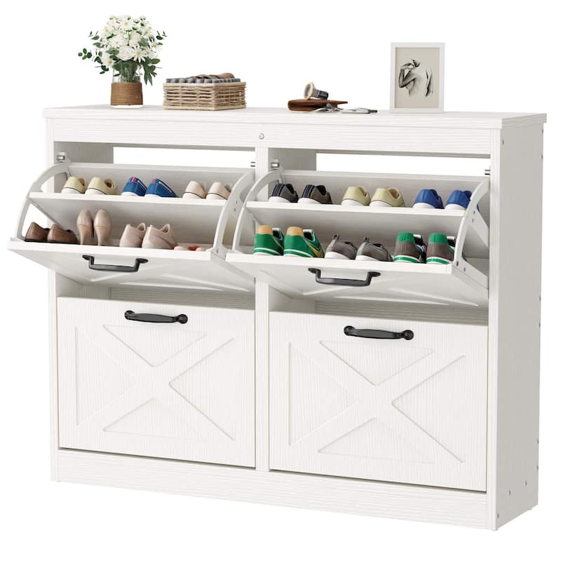 Moasis Shoe Storage Cabinet with 4 Flip Drawers, Narrow Shoes Rack Organizer for Entryway - White