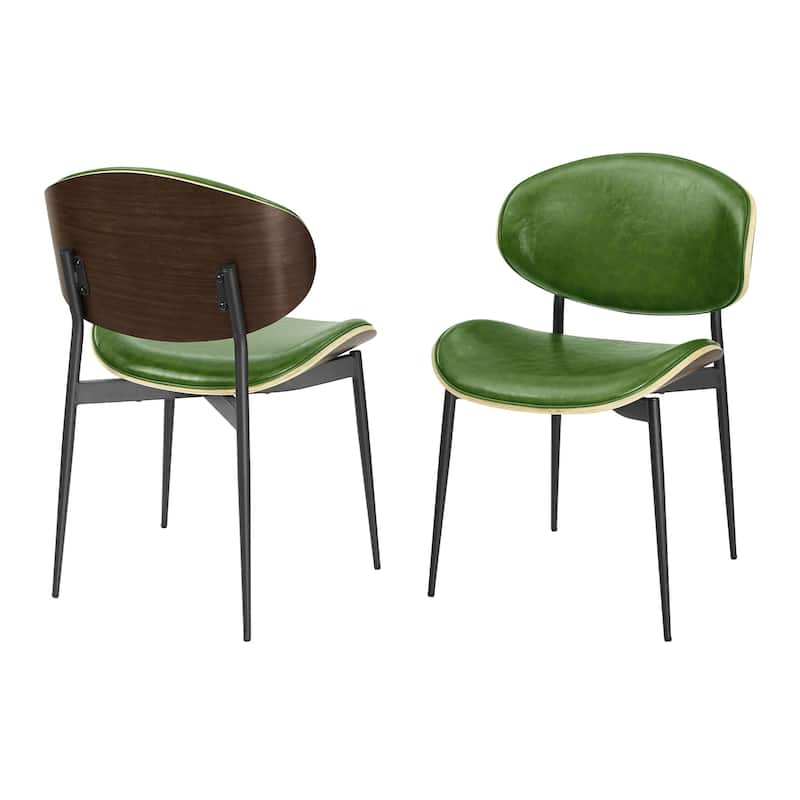 HomeRoots Set of Two Green and Black Upholstered Faux Leather Curved Back Dining Side Chairs