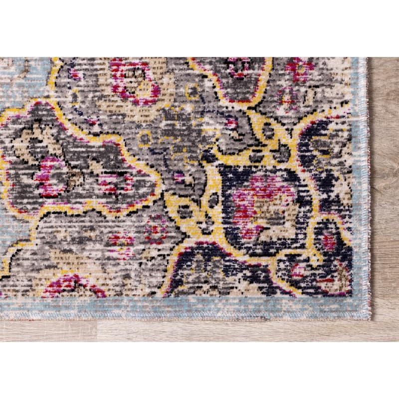 Spring Collection - Blue/Yellow Vintage Medallion Indoor/Outdoor Rug