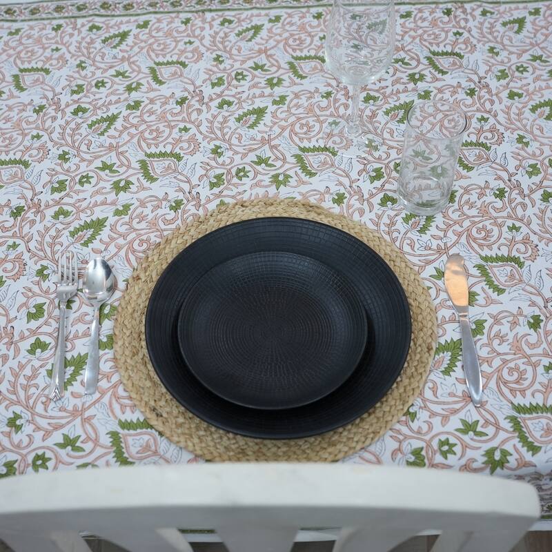 Fabdivine Handmade Block Print Cotton Brown Table Cover or Cloth Dining, Farmhouse & Kitchen Décor
