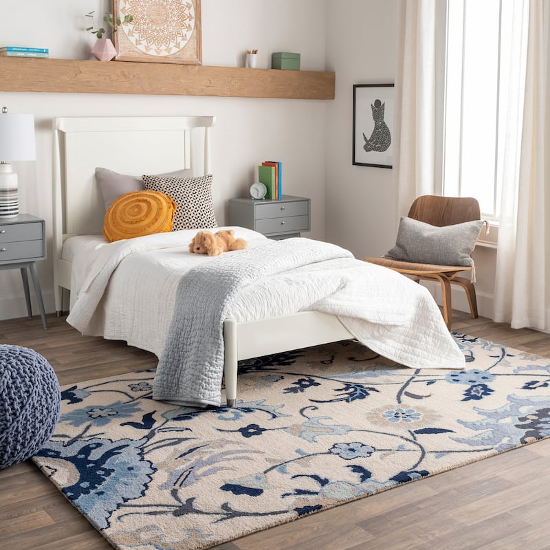 Hand-Tufted Cohen Contemporary Wool Area Rug - 5' x 8' - 5' x 8' - 5' x 8' - Blue