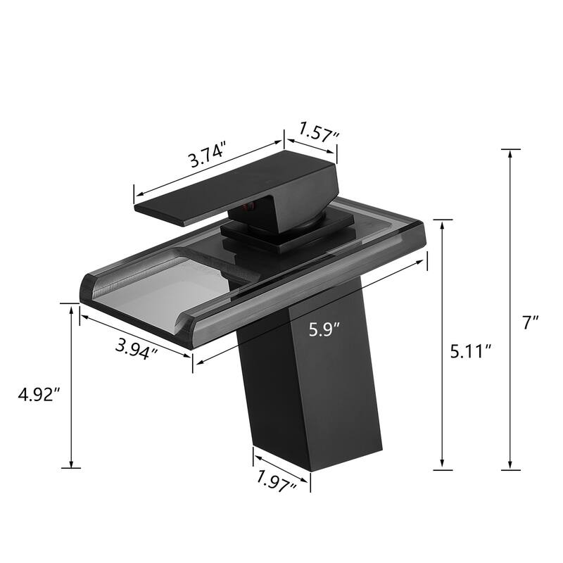 Single Handle Waterfall Bathroom Faucet with LED Light Bathroom Sink Basin Faucets