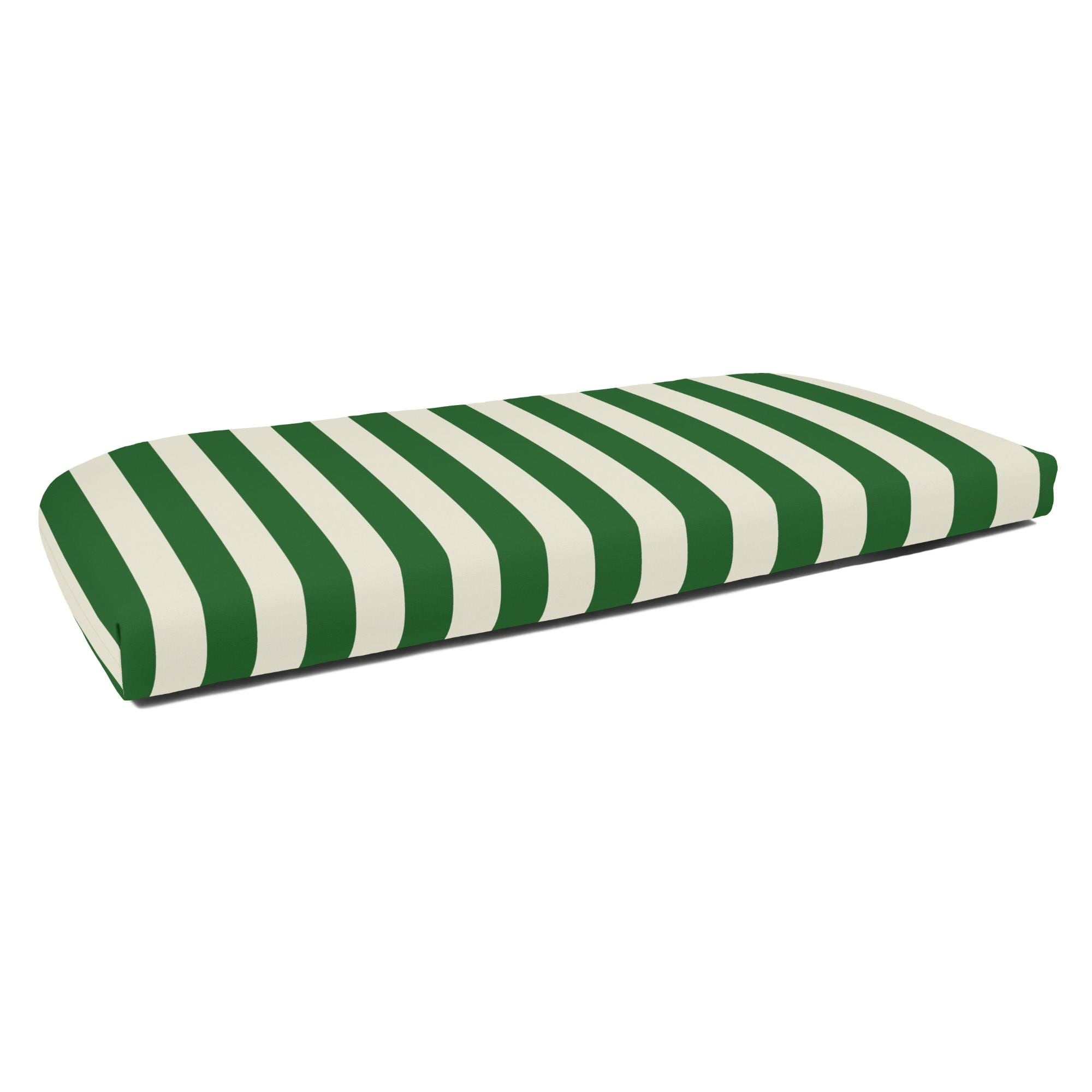 Sunbrella Stripe Fabric 1-Piece Indoor/Outdoor Wicker Bench Cushion, 43.5"W x 19.5"L, Maxim Forest Green - 43.5"W x 19.5"L
