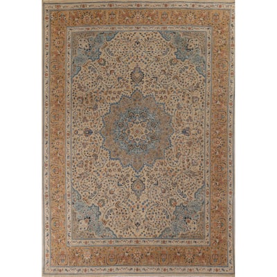 Floral Tabriz Vintage Persian Area Rug Hand-Knotted Wool Carpet - 9'10" x 12'11"