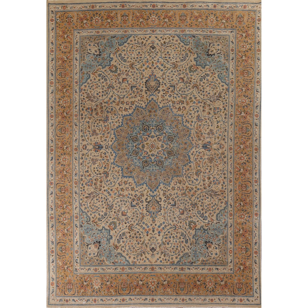 Floral Tabriz Vintage Persian Area Rug Hand-Knotted Wool Carpet - 9'10" x 12'11"