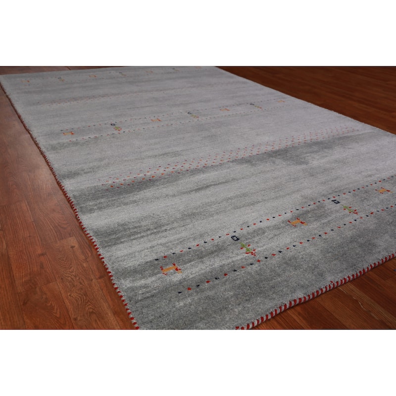 Hand Knotted Oriental 100% Wool Carpet Tribal Animal Pictorial Greys & Charcoal Gabbeh Area Rug - 7' 10'' X 5' 0''