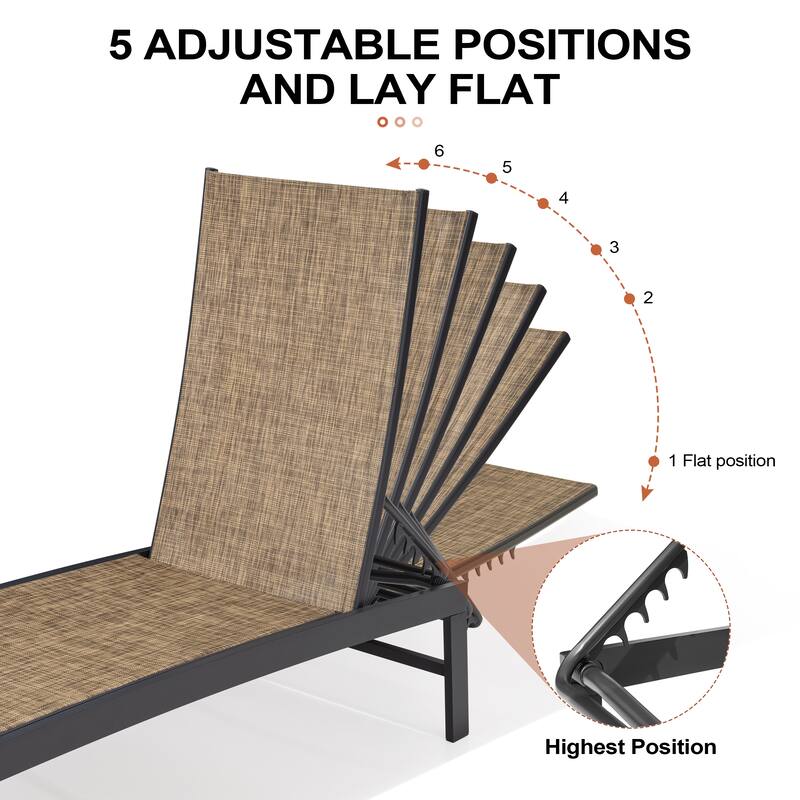 Outdoor Adjustable Aluminum Chaise Lounge Chairs for Patio Pool Terrace - See Picture