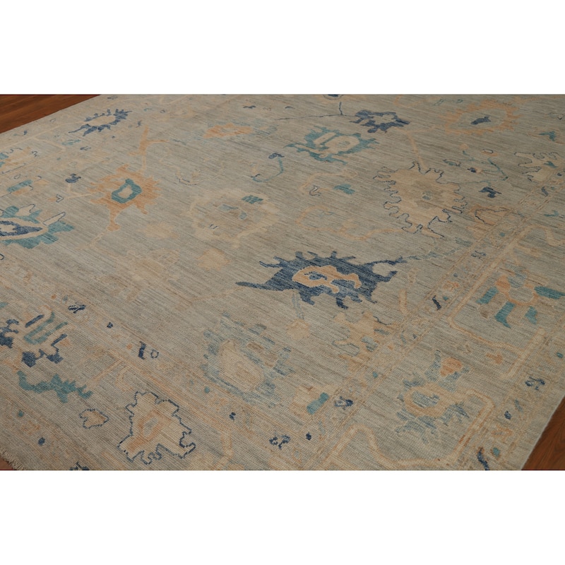 Hand Knotted Oriental 100% Wool Carpet Transitional All-Over Greys & Charcoal Oushak Area Rug - 10' 4'' X 8' 1''