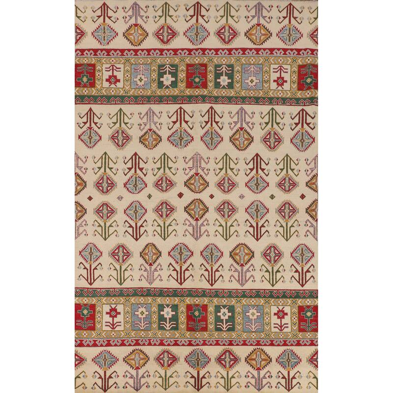 Tribal Geometric Kazak Oriental Area Rug Hand-Knotted Wool Carpet - 6'6" x 10'4"