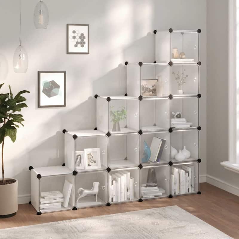 vidaXL Storage Cube Organizer with 6/12/15 Cubes - 61" x 12.6" x 60.4" Doors - Transparent