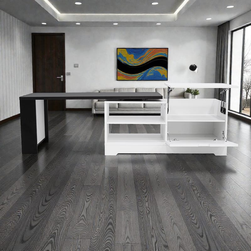 Farmhouse Lift Top Coffee Table with Barn Doors, Rotating Wood Center Table with Hidden Storage and Open Shelves