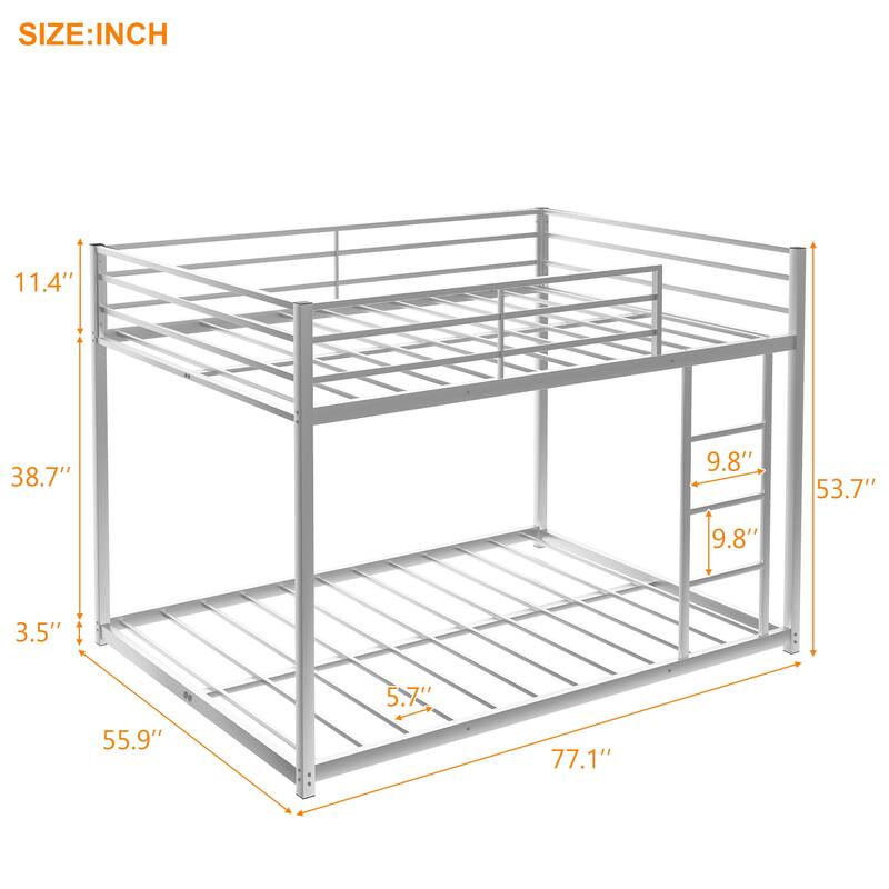 Metal Bunk Bed, Low Bunk Bed with Ladder