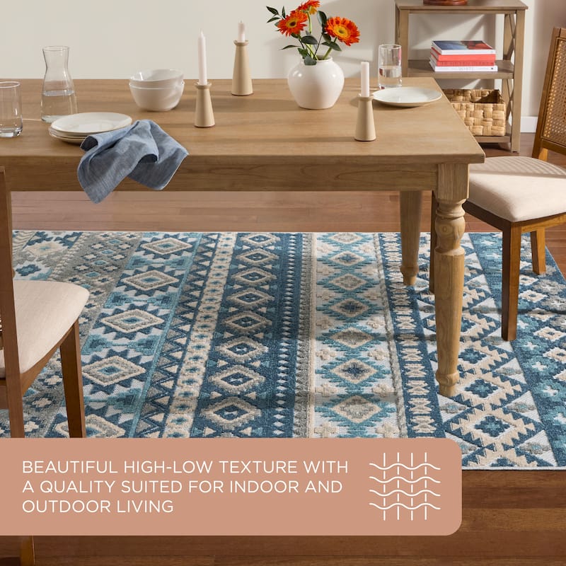 TOWN & COUNTRY EVERYDAY Dahlia Southwestern Stripe Indoor Outdoor Area Rug, UV Fade Resistant, High-Low Pile