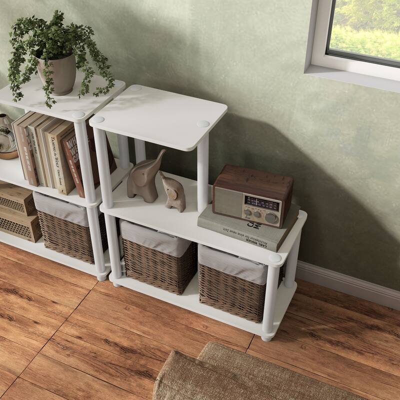 DH BASIC Modern Wood Shelving Unit with storage - Tier Shelves, Cube Ladder Shelf by Denhour