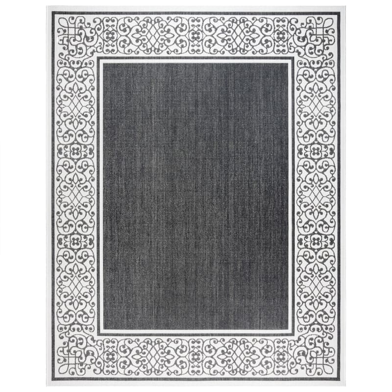 Gertmenian Paseo Tedo Black Transitional Scroll Boarder Indoor/ Outdoor Area Rug