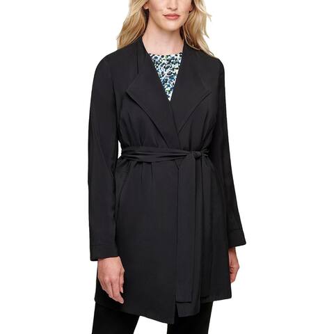 DKNY Womens Trench Coat Draped Belted - Black - 2