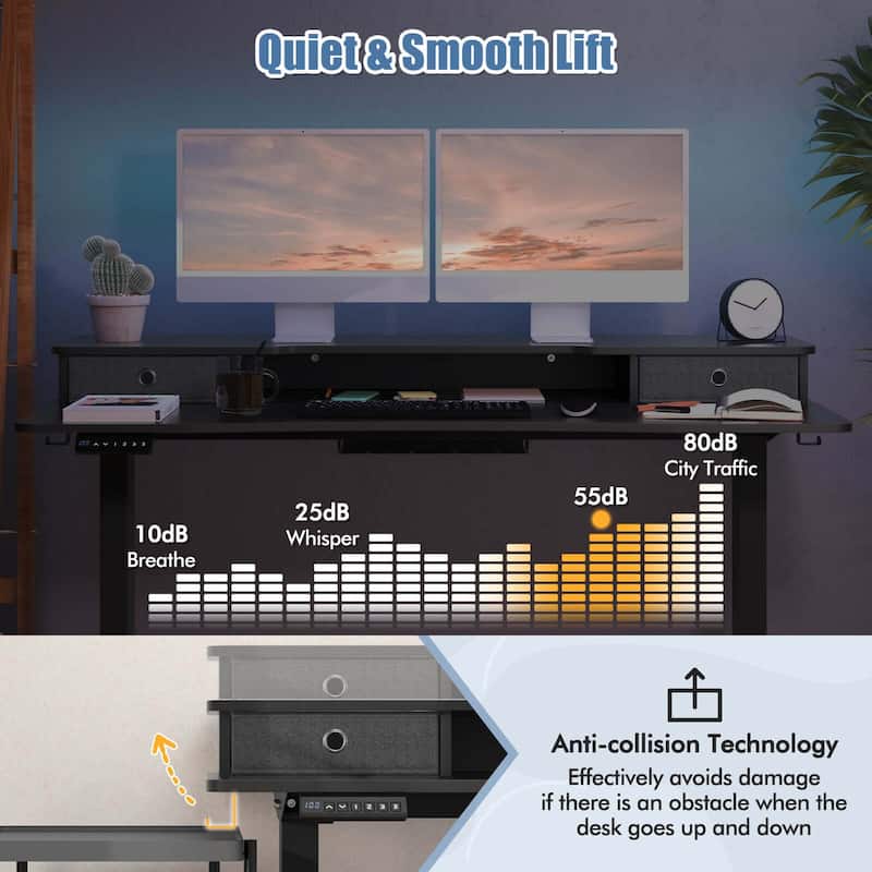 Costway 55"x 24" Electric Standing Desk with 2 Drawers Monitor Stand - See Details