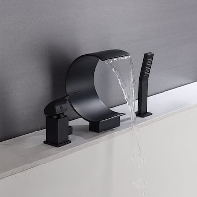 matte black Bathtub Faucet Waterfall Mixer Faucet with Hand Shower Deck Mount - 7'6" x 9'6"
