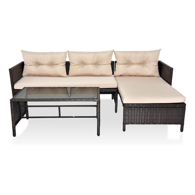 Outdoor PE Wicker Sectionl Lounge Sofa Set - Brown Wicker