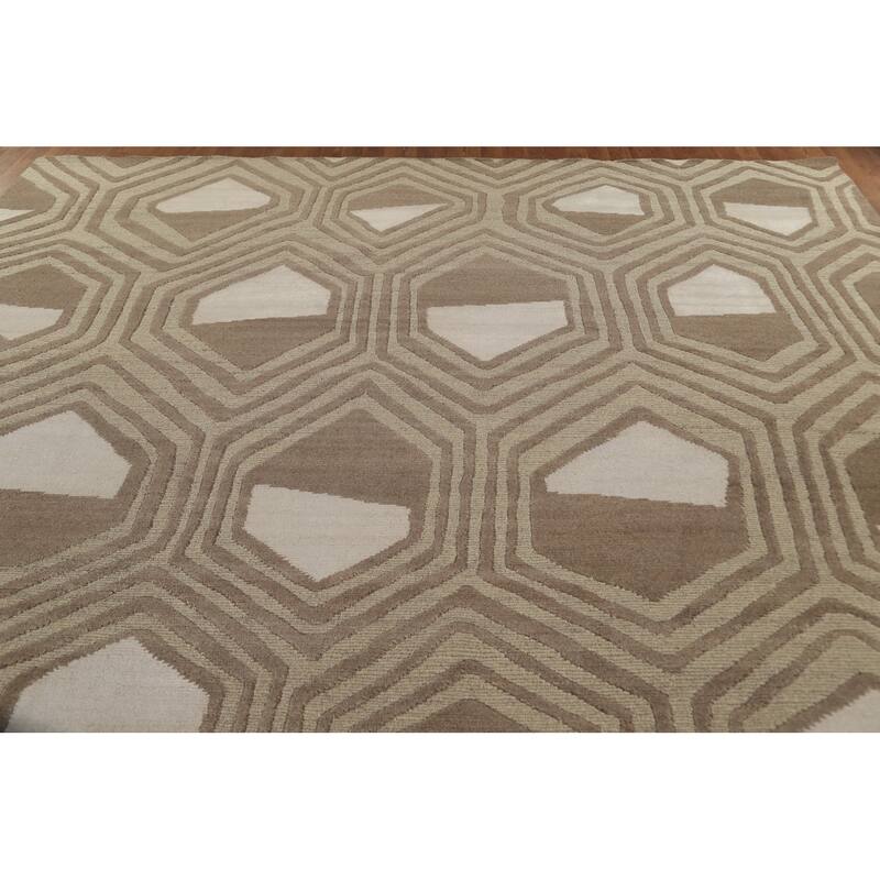 Large Abstract Modern Rug Handmade Wool Carpet - 9'11"x 13'9"