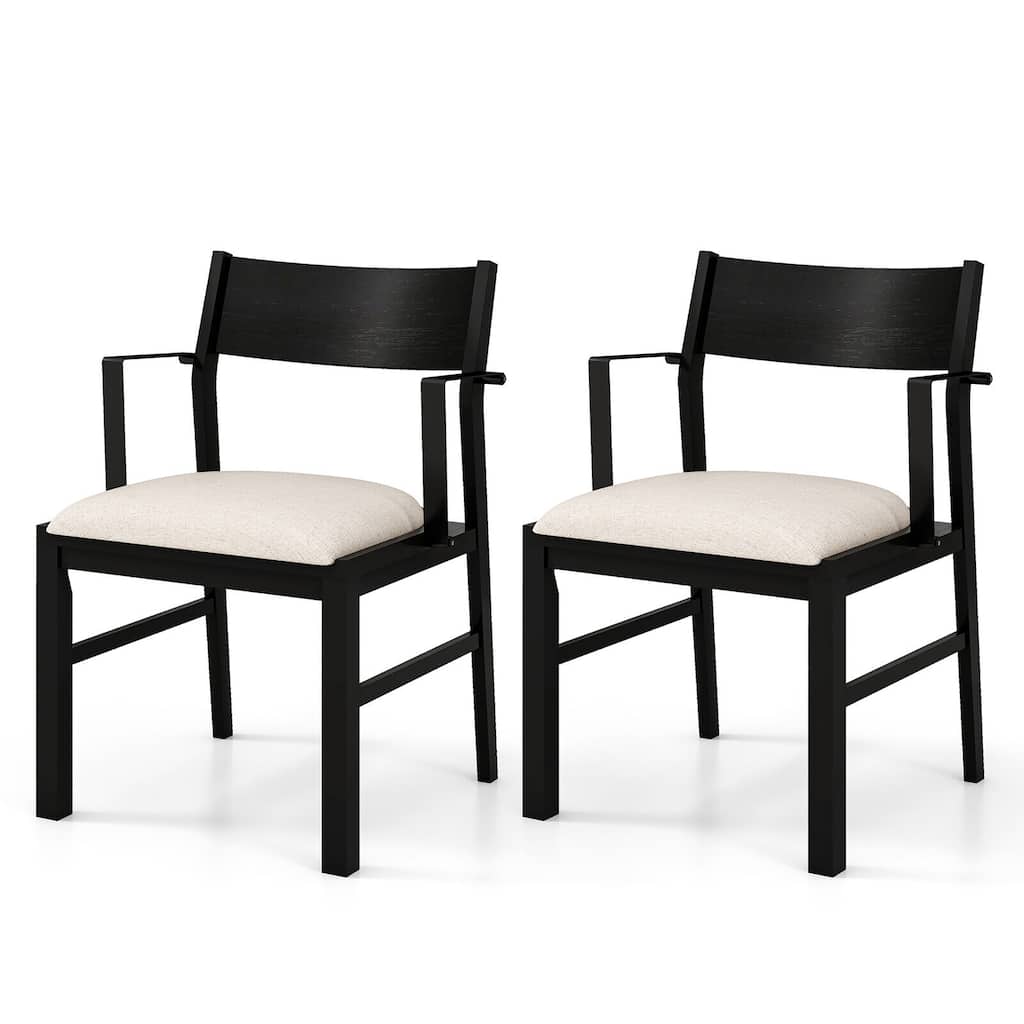 Gymax Dining Chair w/ Arms Set of 2 Modern Kitchen Chairs & Contoured